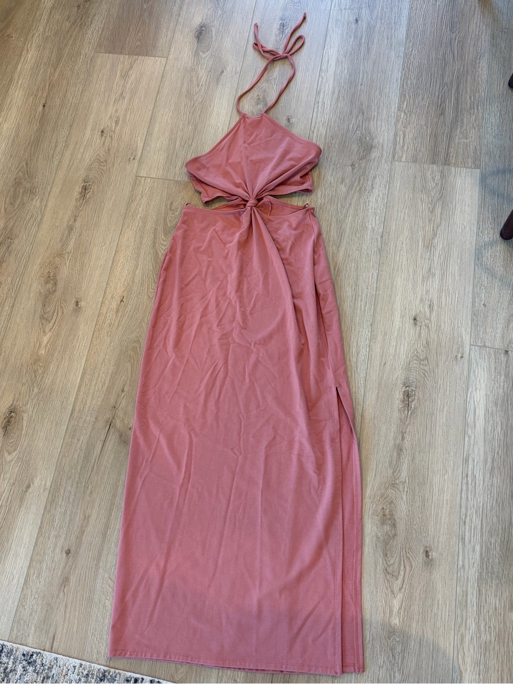 Knot-Front Halter Maxi Dress in Dusty Rose